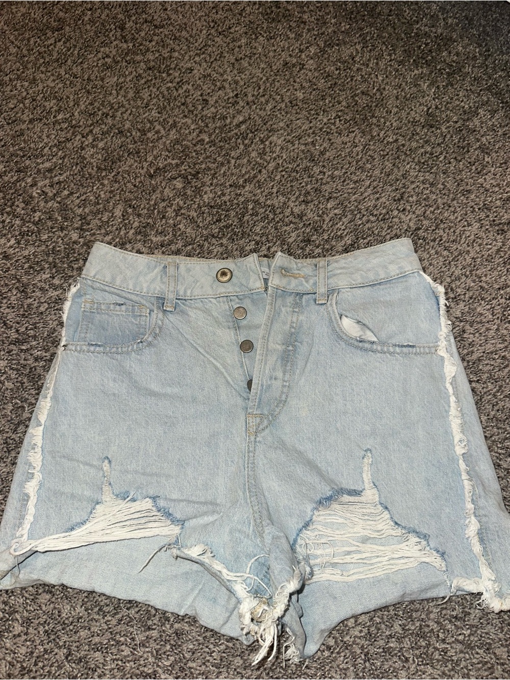 Zara Light Blue Distressed Denim Button-Front Shorts